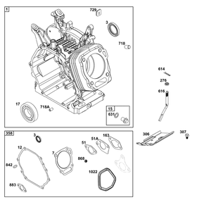 Cylinder Group Diagram and Parts List for 25U135-0002-G1 200000 - 399999 Briggs and Stratton Engine